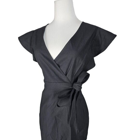 NWT! $495 A.L.C. Walker Ruffled Shoulder Midi Wrap Dress Black Size 6 alc - Picture 5 of 11